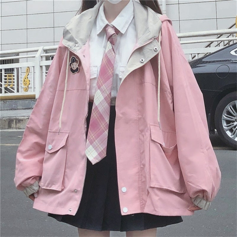 Jaqueta Coreana Bonita Preto Rosa - Loja de Moda Kawaii  Lindas roupas  asiáticas japonesas Harajuku fofas da moda Kawaii